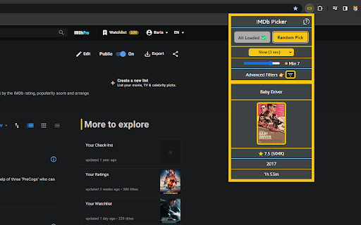 IMDb Picker  from Chrome web store to be run with OffiDocs Chromium online