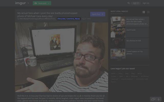 Imgur User Links (Favorites, Comments, About)  from Chrome web store to be run with OffiDocs Chromium online