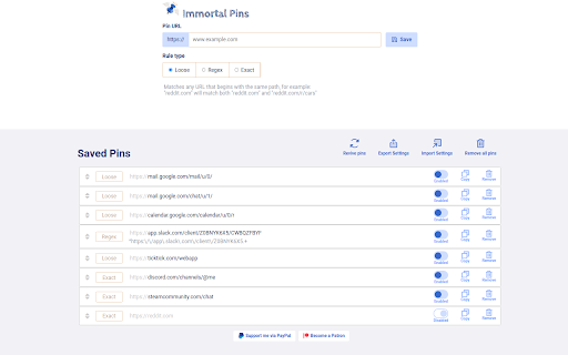 Immortal Pins  from Chrome web store to be run with OffiDocs Chromium online