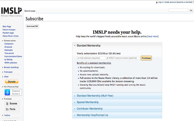 Impatient IMSLP  from Chrome web store to be run with OffiDocs Chromium online