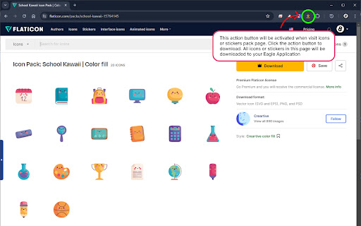 Import FlatIcon to Eagle  from Chrome web store to be run with OffiDocs Chromium online