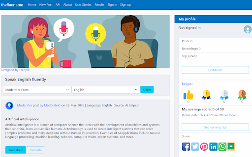 Improve your pronunciation score  from Chrome web store to be run with OffiDocs Chromium online