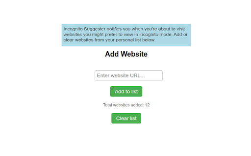 Incognito suggester  from Chrome web store to be run with OffiDocs Chromium online