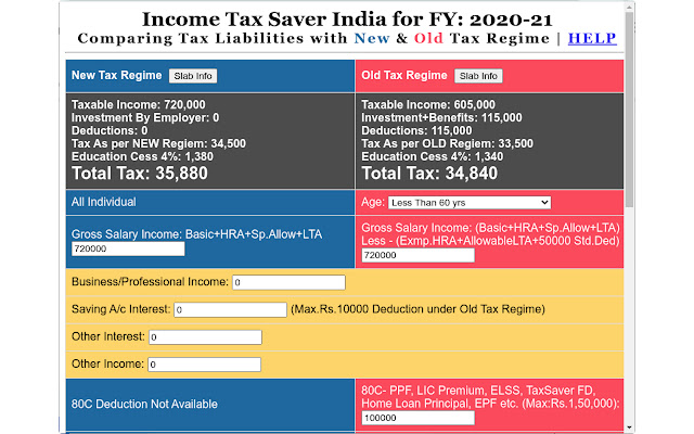 Income Tax Saver Calculator India  from Chrome web store to be run with OffiDocs Chromium online