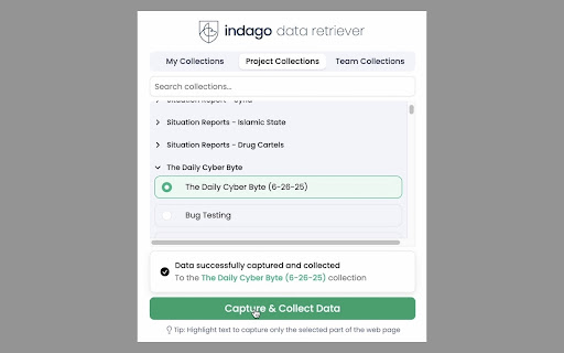 Indago Data Retriever BETA  from Chrome web store to be run with OffiDocs Chromium online