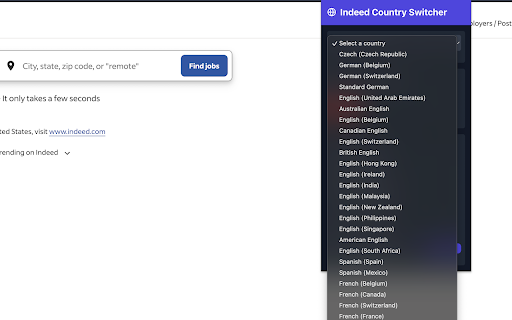 Indeed Country Switcher  from Chrome web store to be run with OffiDocs Chromium online