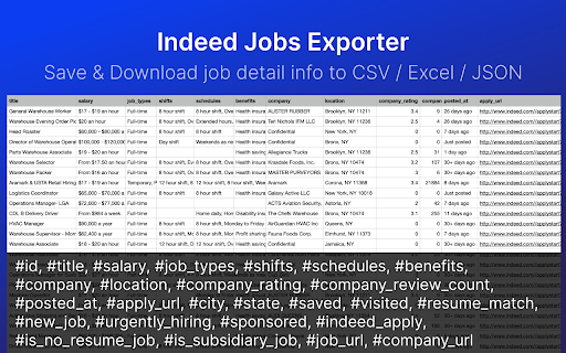 Indeed Scraper: Export Job for Indeed  from Chrome web store to be run with OffiDocs Chromium online