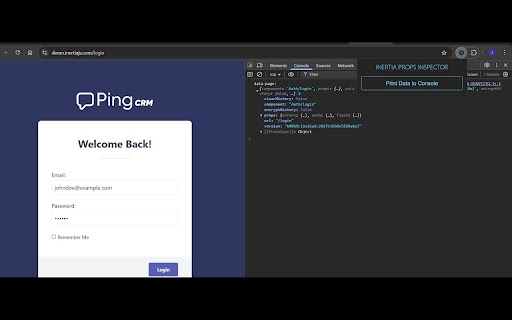 Inertia Props Inspector  from Chrome web store to be run with OffiDocs Chromium online