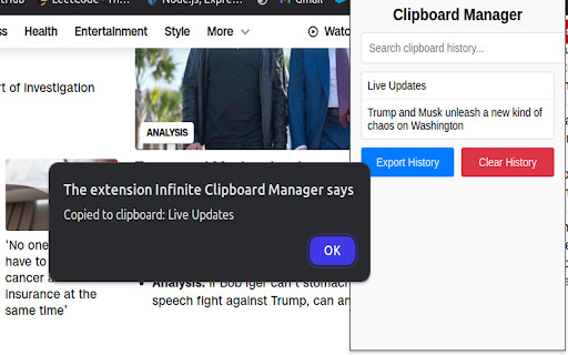 Infinite Clipboard Manager  from Chrome web store to be run with OffiDocs Chromium online