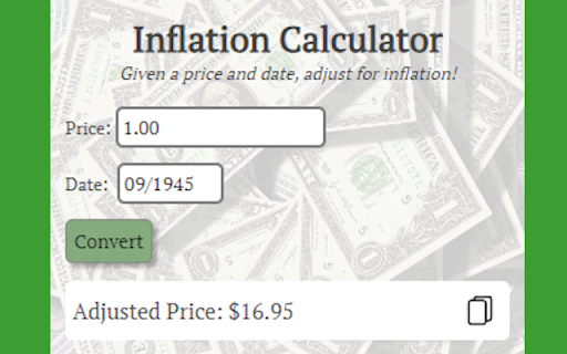 Inflation Calculator  from Chrome web store to be run with OffiDocs Chromium online
