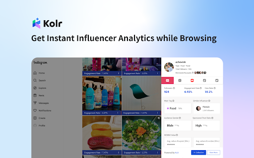 Influencer Analytics by Kolr  from Chrome web store to be run with OffiDocs Chromium online