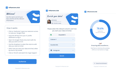 Influencers.club Creator Enrichment  from Chrome web store to be run with OffiDocs Chromium online