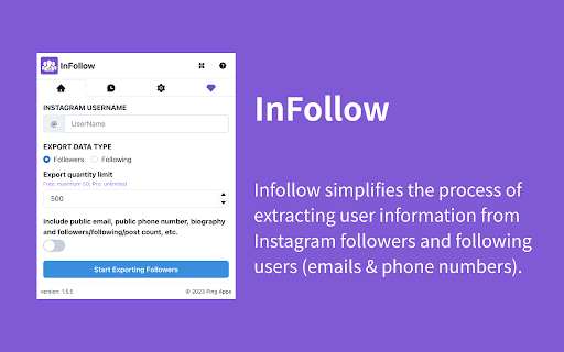 InFollow Follower, Following Export Tool  from Chrome web store to be run with OffiDocs Chromium online