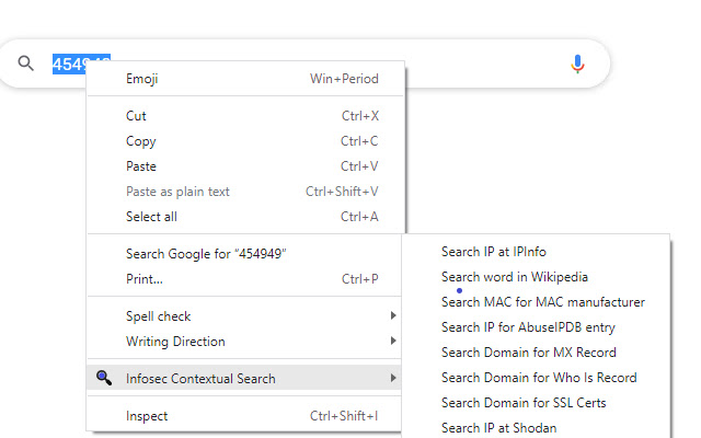 Infosec Contextual Search  from Chrome web store to be run with OffiDocs Chromium online