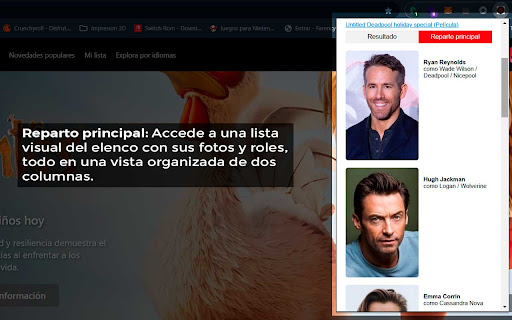 Info y Tráilers de Películas y Series Reseñas, Reparto y Más  from Chrome web store to be run with OffiDocs Chromium online