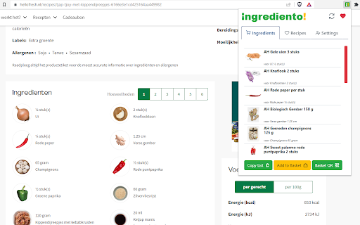 Ingrediento!  from Chrome web store to be run with OffiDocs Chromium online