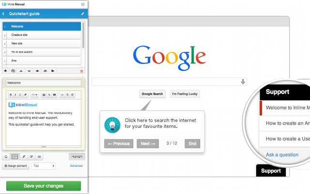 Inline Manual Authoring tool  from Chrome web store to be run with OffiDocs Chromium online