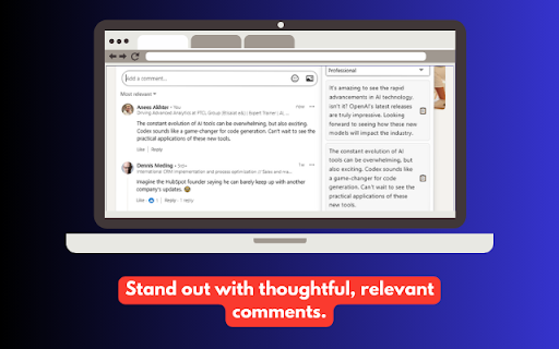 inReply | LinkedIn Comment Assistant  from Chrome web store to be run with OffiDocs Chromium online