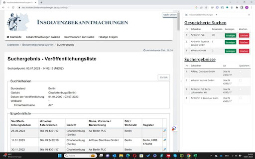 Insolvenzbekanntmachungen  from Chrome web store to be run with OffiDocs Chromium online