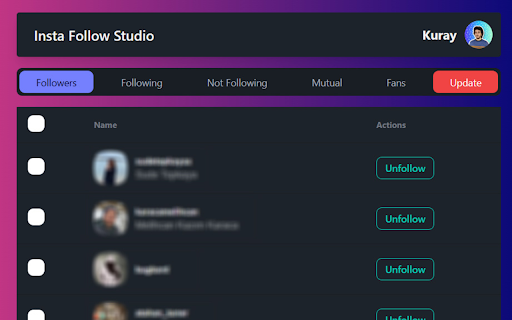Insta Follow Studio  from Chrome web store to be run with OffiDocs Chromium online