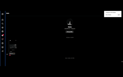 Instagram DM Sidebar Hider  from Chrome web store to be run with OffiDocs Chromium online