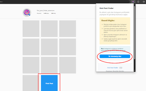 Instagram First Post Finder  from Chrome web store to be run with OffiDocs Chromium online