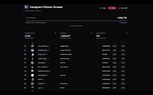 Instagram Follower Scraper  from Chrome web store to be run with OffiDocs Chromium online
