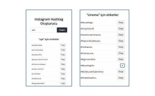 Instagram Hashtag/Etiket Oluşturucu  from Chrome web store to be run with OffiDocs Chromium online