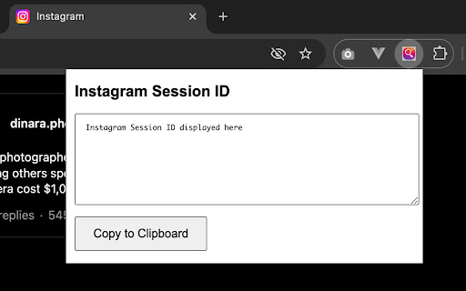Instagram Session ID Extractor from Chrome web store to be run with OffiDocs Chromium online Instagram Session ID Extractor from Chrome web store to be run with OffiDocs Chromium online