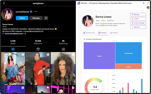 Instagram, YouTube Influencer Analytics  Outreach Tool Bhrisa  from Chrome web store to be run with OffiDocs Chromium online