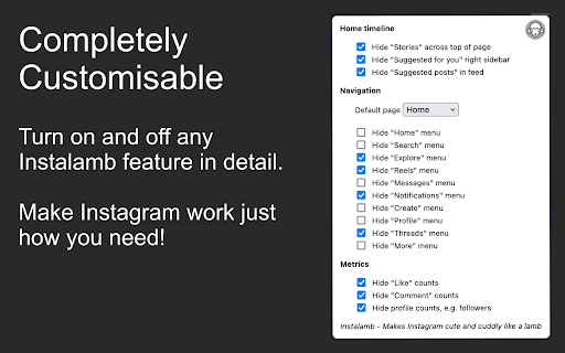 Instalamb control what Instagram feeds you!  from Chrome web store to be run with OffiDocs Chromium online