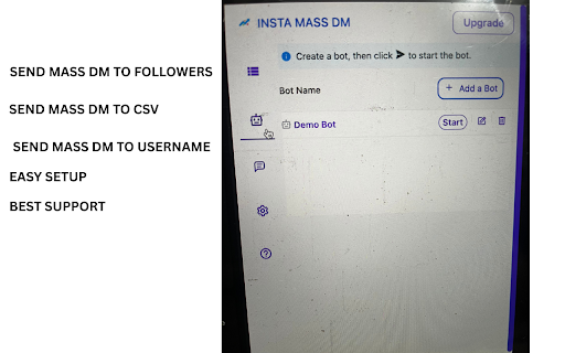 InstamassdmDM Bot  Bulk Message Sender  from Chrome web store to be run with OffiDocs Chromium online