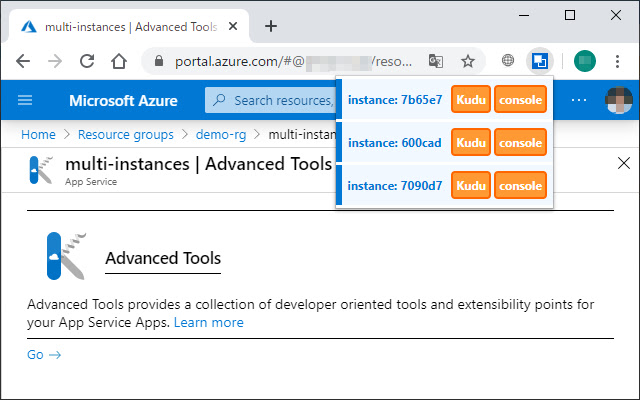 Instance selector for Azure App Service Kudu  from Chrome web store to be run with OffiDocs Chromium online