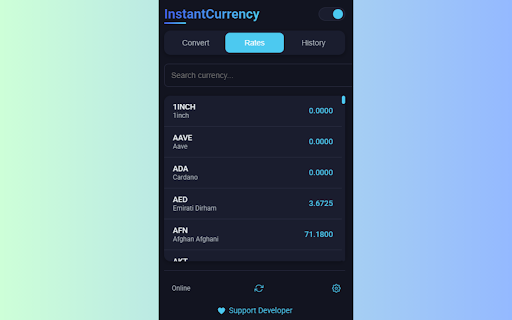 InstantCurrency Currency Converter  from Chrome web store to be run with OffiDocs Chromium online