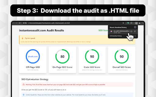 Instant SEO Audit  from Chrome web store to be run with OffiDocs Chromium online