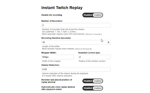 Instant Twitch Replay  from Chrome web store to be run with OffiDocs Chromium online