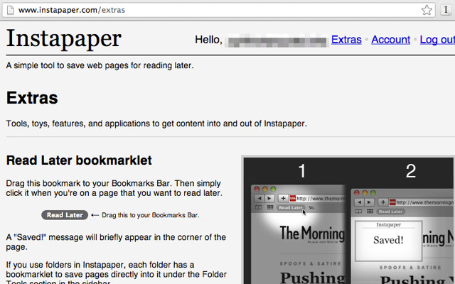 InstapaperBookmarklet  from Chrome web store to be run with OffiDocs Chromium online