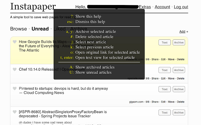 Instapaper Reloaded  from Chrome web store to be run with OffiDocs Chromium online