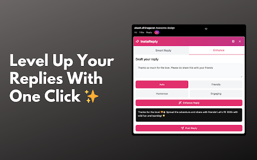 InstaReply: ChatGPT Comment Assistant for Instagram  from Chrome web store to be run with OffiDocs Chromium online