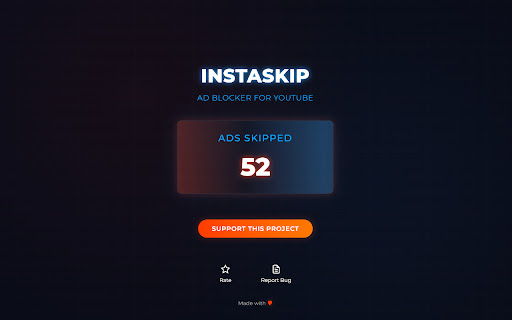 InstaSkip: Undetectable, Fraction of a Second YouTube Ad Skipper  from Chrome web store to be run with OffiDocs Chromium online