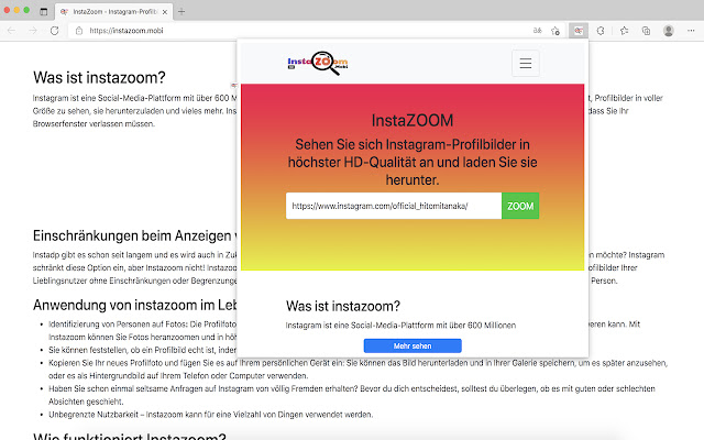 InstaZOOM  from Chrome web store to be run with OffiDocs Chromium online