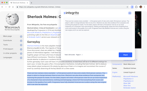 Integrito — Analyze Text, Check PlagiarismAI  from Chrome web store to be run with OffiDocs Chromium online