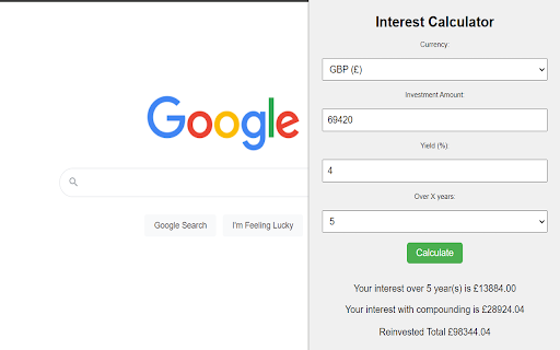 Interest Calculator  from Chrome web store to be run with OffiDocs Chromium online