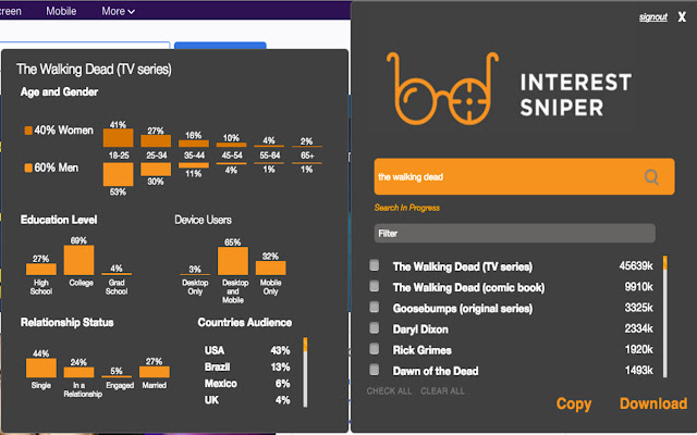 Chrome ウェブストアの Interest Sniper を OffiDocs Chromium オンラインで実行