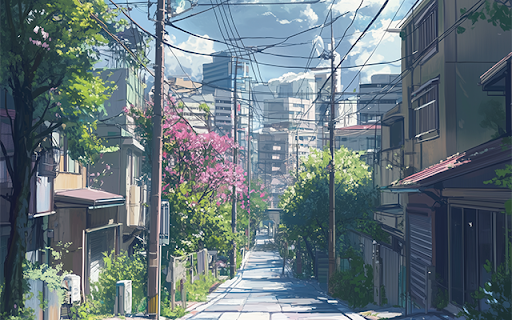 Interface Of A Japanese Neighborhood In Anime Aniwave  from Chrome web store to be run with OffiDocs Chromium online
