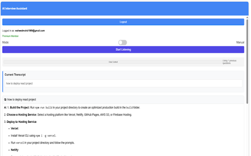 Interview Assistant  from Chrome web store to be run with OffiDocs Chromium online