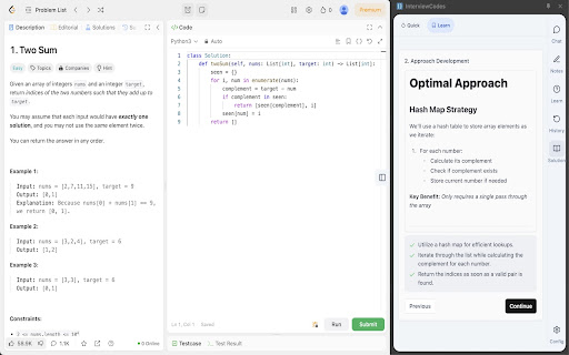 InterviewCodes (LeetCode, NeetCode support) Ace SDE Interviews  from Chrome web store to be run with OffiDocs Chromium online