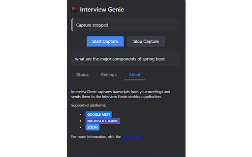 Interview Genie  from Chrome web store to be run with OffiDocs Chromium online