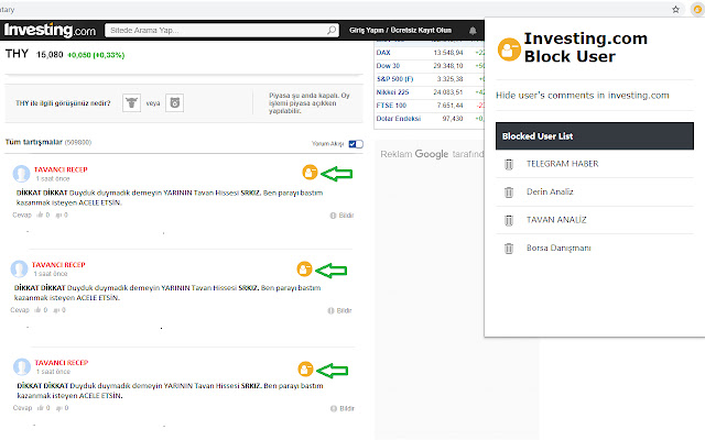 Investing.com Bloqueia o usuário da loja virtual do Chrome para ser executado com o OffiDocs Chromium online