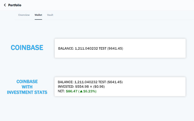 Investment Stats for Coinbase  from Chrome web store to be run with OffiDocs Chromium online